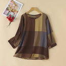 ZANZEA Women Retro Casual 3/4 Sleeve O Neck Shirt Top Plaid Loose Summer Ladylike Blouses