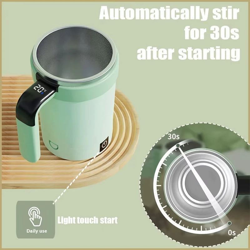 IPRee 380ML Detachable Automatic Magnetic Stirring Mug with Straw & Lid Stainless Steel Waterproof USB Electric Mixing Coffee Mug