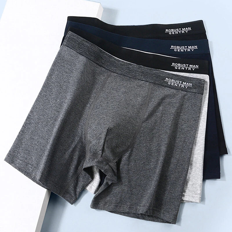 4pcs Cotton Long Style Men's Underwear Anti-wear Legs Comfortable Sports Boxer Briefs Set Anti-roll Hem Mid-waist Boxer Shorts Underwear Set