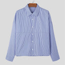 INCERUN Plus Size Men Classic Striped Shirts Long Sleeve Lapel Collar Casual Shirt for Men Daily Vacation Streetwear Male Top