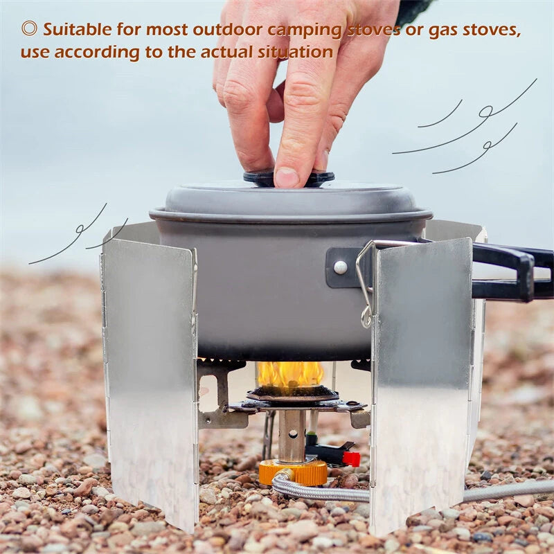 8/10 Plates Camping Gas Stove Folding Burner Wind Shield Aluminum Alloy Windproof Screen for Outdoor Camping Picnic Cooking