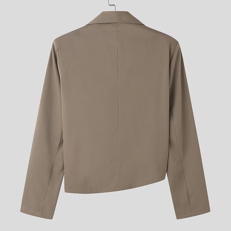 INCERUN Mens Solid Color Casual Long Sleeve Blazer Irregular Design Fashionable Men's Suit for Spring Fall