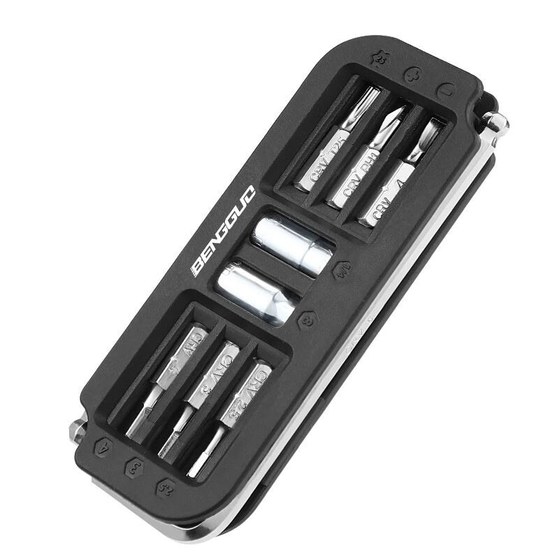 BENGGUO 10 in 1 Portable Bicycle Repair Tools 6mm Wrench 6Pcs CRV Removable Adapter Sleeve for Protable Bike Quick Fix