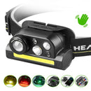 XPG+COB Red And Green Light With Magnet Built-in Battery USB Charging Wave Sensing Zoom Strong Light Headlamp