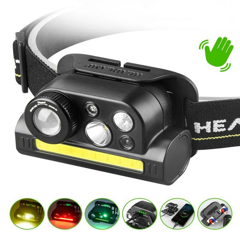 XPG+COB Red And Green Light With Magnet Built-in Battery USB Charging Wave Sensing Zoom Strong Light Headlamp