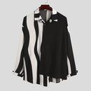 INCERUN Men Patchwork Zebra Stripe Shirt Fashion Slant Placket Casual Lapel Long Sleeve Shirt Loose Large Size Shirt S-5XL for Spring Fall