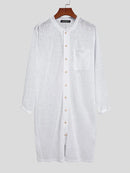 Men Thin Button Up Solid Color Long Sleeve Button Up Jumpsuit