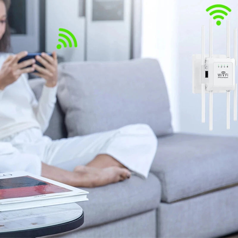 300M WIFi Repeater Wi-Fi Amplifier 802.11N 2.4GHz Wireless Signal Booster Smart Power Extender with 8 Antennas for Office Home Easy Setting