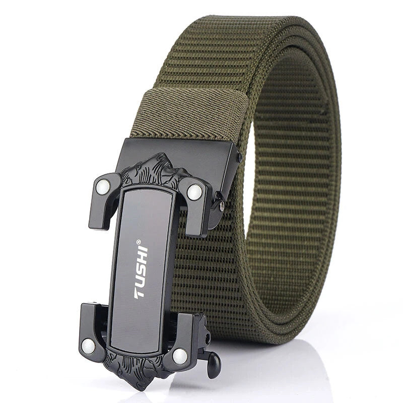 TUSHI Strong Metal Automatic Buckle Black Belt Wear-resistant Tough 125cm Nylon Belts For Men Breathable Canvas Designer Belt Training