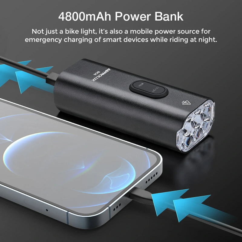 Astrolux BC6 2000Lm Super Bright Bike Headlights 6 LED Large Beads 4800mAh Battery IPX6 Waterproof 5 Light Modes Type-C Fast Charge Aluminum Alloy Bicycle Front Light Flashlight