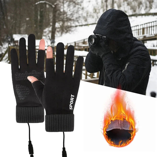 TENGOO Touch Screen Electric Heated Gloves Windproof Hand Warmer USB Rechargeable Heating Thermal Gloves 2 Finger Heated Gloves for Women Men