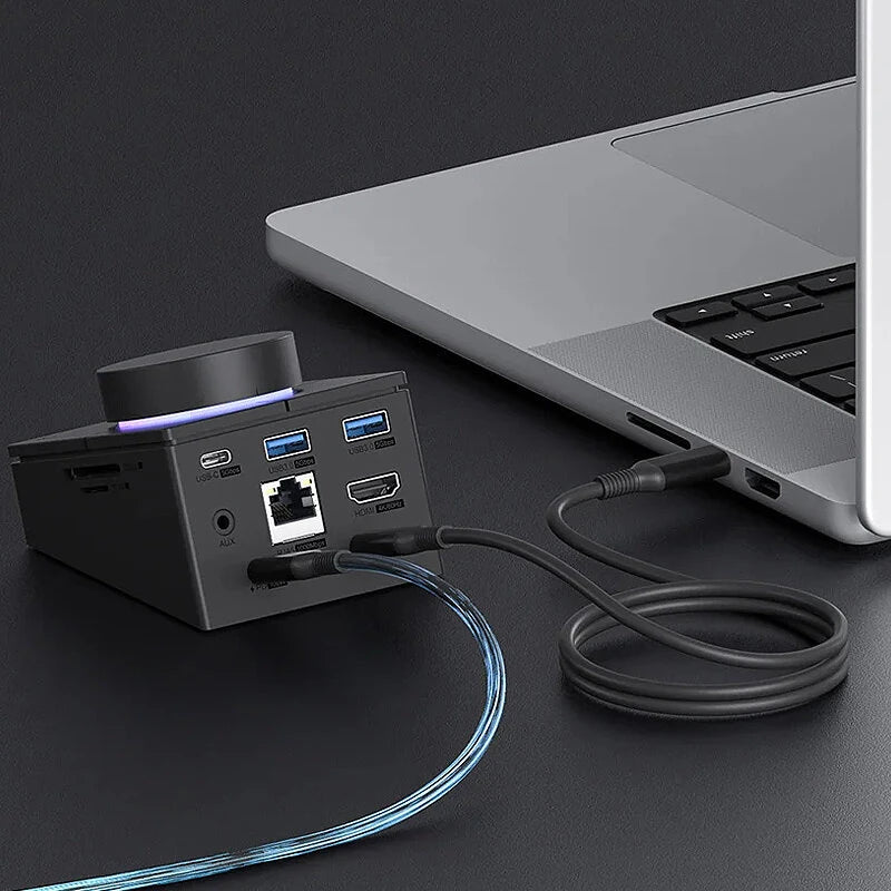 Hagibis Knob USB-C Hub with Shortcut Buttons Type-C RGB Docking Station with 5Gbps USB3.0*2 / 5Gbps USB-C / PD100W USB-C / HOST / 4K@60Hz HD / 1000M RJ45 / SD3.0/TF3.0 Volume Adjustment Desktop Controller for Macbook Win Laptop