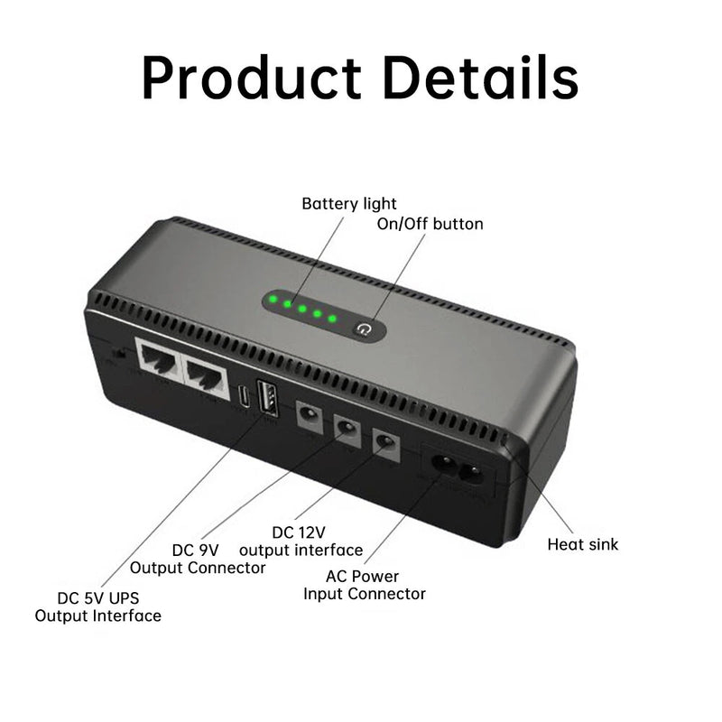 DCL-18W Mini DC Power Supply UPS 18W 8800mAh/10400mAh USB Type-C 5V/2A DC POE 15V/0.6A 24V/0.4A Input 100-240V for Network Devices