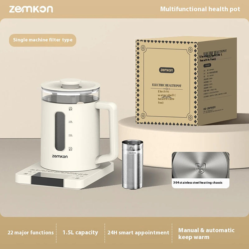 Zemkon 800W Electric Tea Kettle Health Pot Multifunctional Constant Temperature Pot Household Kettle Thickened Glass Automatic Teapot