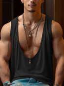 INCERUN Mens Fashion Solid Color U-shape Tank Top