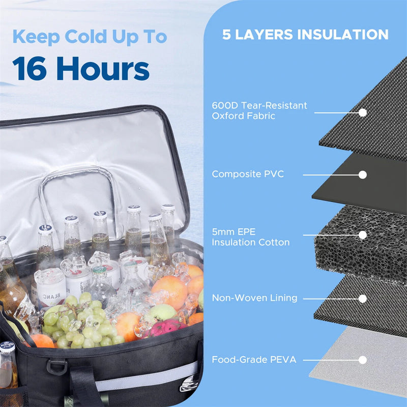 WARMOUNTS Backpack Cooler Insulated 75 Cans w/ Insulating Cover, Upgraded Leakproof Soft Cooler Backpack 2 Compartment for Camping Hiking Picnic Beach