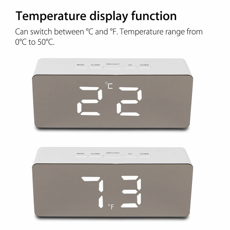 Digoo Wireless USB Mirror Alarm Clock LED Digital Therometer Temperature Night Mode Black DG-DM1