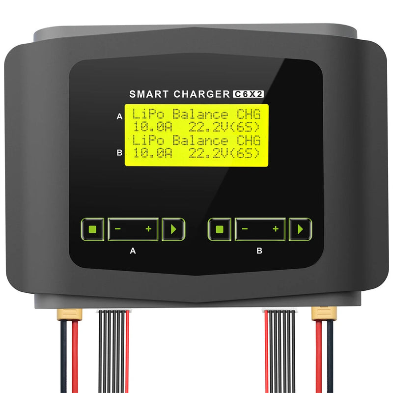 HTRC C6X2 AC 150W DC 240W Dual Channel LCD Screen Lipo Charger RC Balance Discharger for 1~6S LiPo LiFe Lilon 1~15S NiCd NiMH Battery