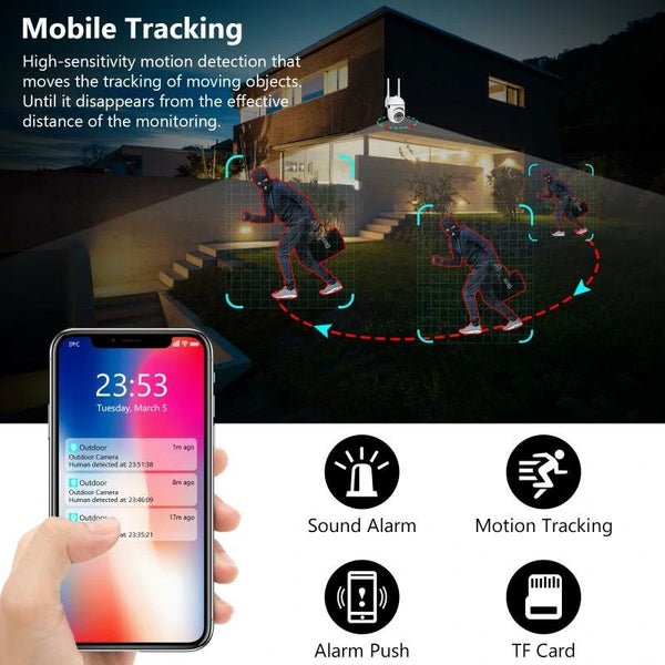 5G Dual Band Wireless WiFi Surveillance Camera Night Vision Motion Detection 2-way Audio APP Remote Monitoring Alarm Push Outdoors Safety Camera