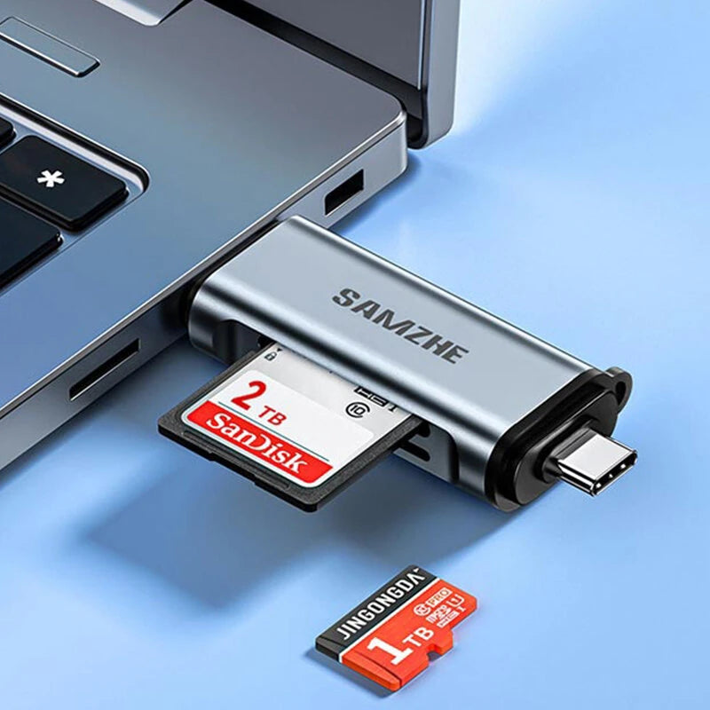 SAMZHE CRS22 USB3.2Gen1 Card Reader USB-A&Type-C Dual Interface OTG Adapter Dongle 5Gbps High Speed SD/TF Dual Slot for Smartphone Laptop Plug and Play
