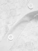 Men Lace Floral See Through Short Sleeve Lapel Collar Shirt