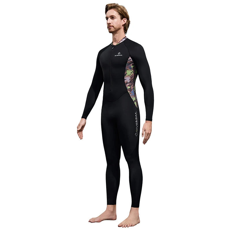 DIVE&SAIL Men Full Body Dive Skins Wetsuit UPF50+ Sun Protection Quick-drying One-piece Long Sleeve Diving Top Pant Front Zip High Elastic Thin Snorkeling Clothes for Surfing Swimming