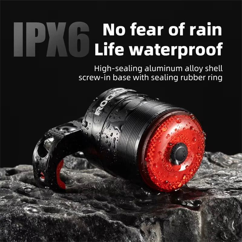 ROCKBROS Q5 Mini Smart Auto Bike Taillight Vibration Sensing Light Sensitivity Brake Rear Light IPx6 Waterproof Type-C Charging Bicycle Lump for MTB Road Night Cycling