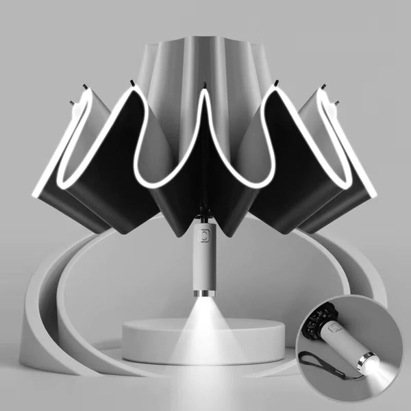 Automatic Folding Reverse Sun Umbrella Upgraded Windproof Design with Reflective Strip LED Light Convenient Handle Rainproof