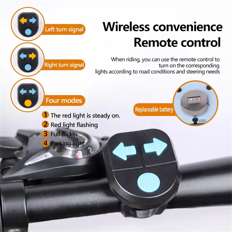 BIKIGHT 2 in 1 Wireless Remote Warning Turn Bike Taillight 5 Iighting Modes 70dB Loud Bell 1200mAh Battery Type-C Rechargeable Safe Smart Rear Light with Horn for Giant Samebike Ibis MTB Bike Night Cycling Riding