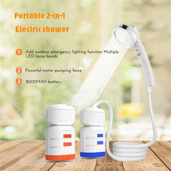 IPRee Outdoor Shower Pump Dormitory Camping Portable 2-in-1 Electric Shower Emergency Lighting Portable Camping Shower