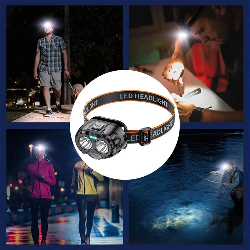 Bikight Smart Sensor Powerful LED Headlamp USB Charging Emergency Head Flashlight 250LM XPE LED Headlight IPX4 Waterproof for Outdoor Camping Fishing