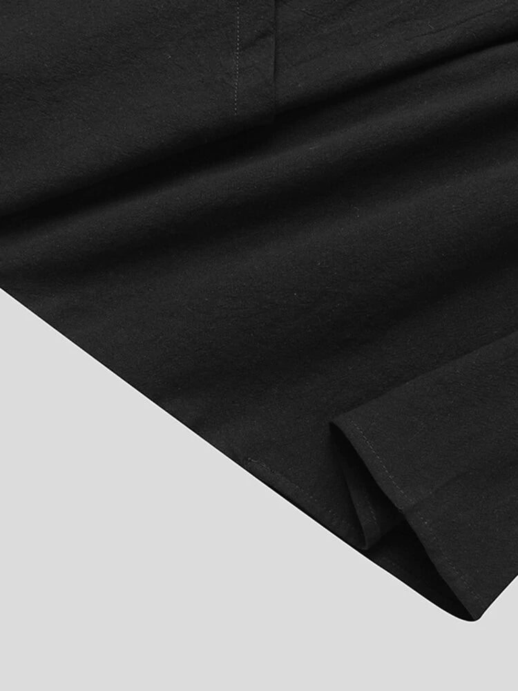 Mens Solid Cotton Loose 3/4 Sleeve Kimono