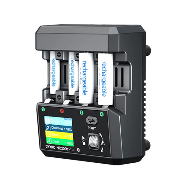 SKYRC NC3000 Pro NiMH NiCd PD/QC AA/AAA Smart Battery Charger 4-slot 1.77 inch LED Screen APP Control Charger Discharge