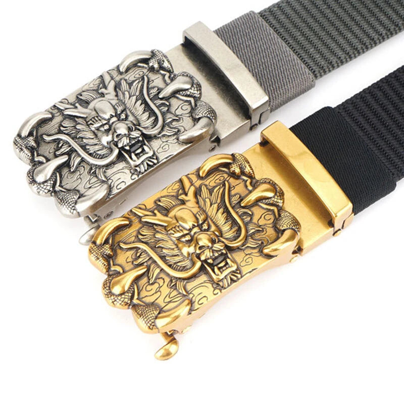 ZANLURE Men's High-Grade Nylon Tactical Belt with Dragon Pattern Toothless Automatic Alloy Buckle Waistband