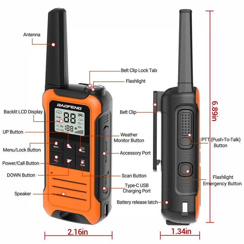 Baofeng BF-T22 Walkie Talkie 16 Channels PMR 446MHz License-Free LED Display VOXs Hands-Free Long-Range Communication Without Battery