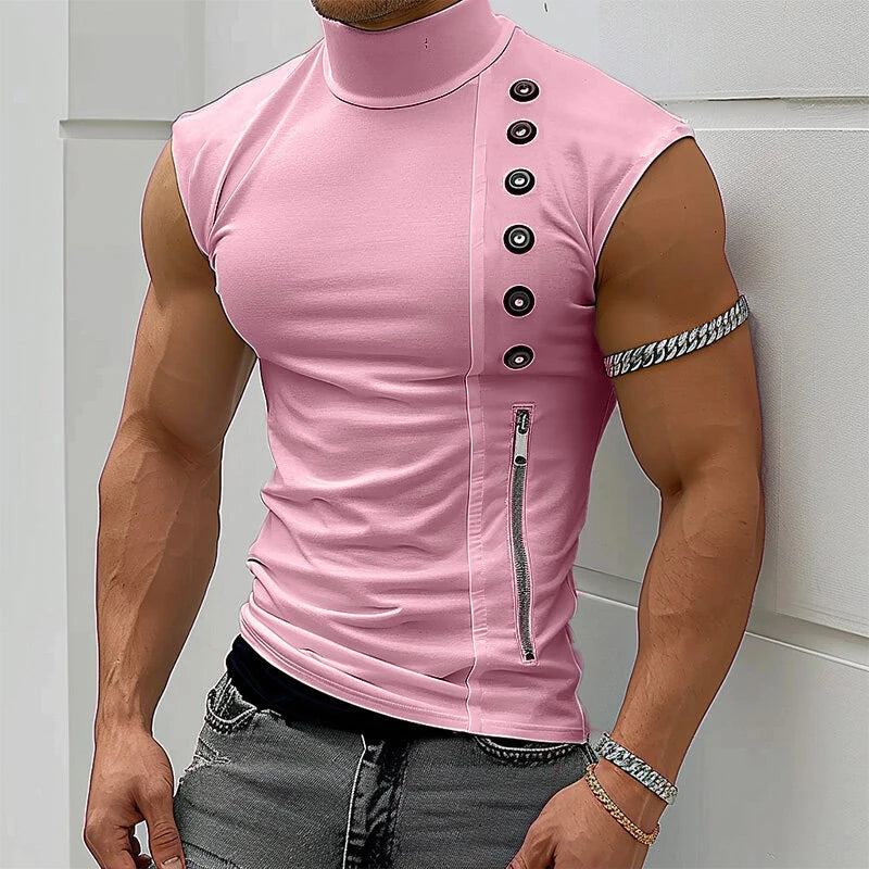 INCERUN Mens Casual Daily Print Vest Stretch Turtleneck Tank Top for Male