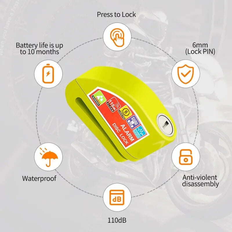 Smart Bicycle Disc Brake Lock 110dB Loud Alarm Anti-thief Protection Aluminum Alloy Waterproof Reminding Rope Lock for Bike Motorcycle