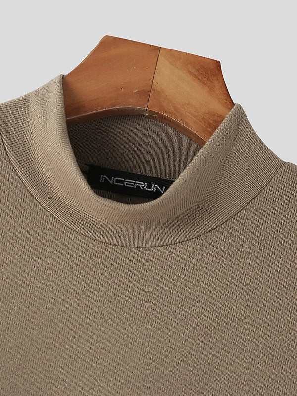 INCERUN Mens Solid Half-Collar Short Sleeve T-Shirt