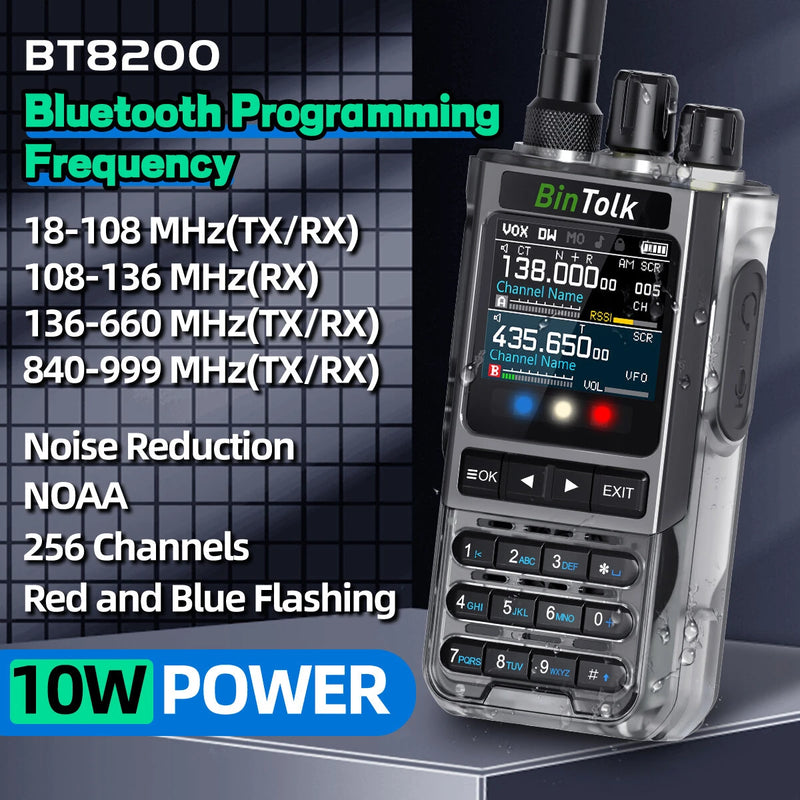 BinTolk BT8200 10W Tri Power Two Way Radio Walkie Talkie 256CH Wide Frequency 18-999MHz Wireless Copy Type-C Charging Long Range Outdoor Emergency Communication