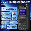 Baofeng UV-26 10W High Power Walkie Talkie Handheld Two Way Radio Long Range Multi Band NOAA Weather Alert 999 Channels Rechargeable Battery Type-C Charging Wireless Frequency Copy Transceiver Radio