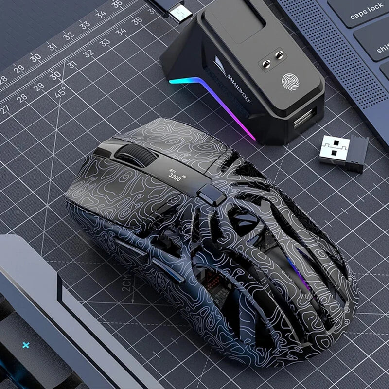 SMAILWOLF M8 Tri-mode Gaming Mouse with Charger Dock PAW3311 Sensor RGB 12000DPI 1KHz Return Rate 72g Lightweight Rechargeable Mouse