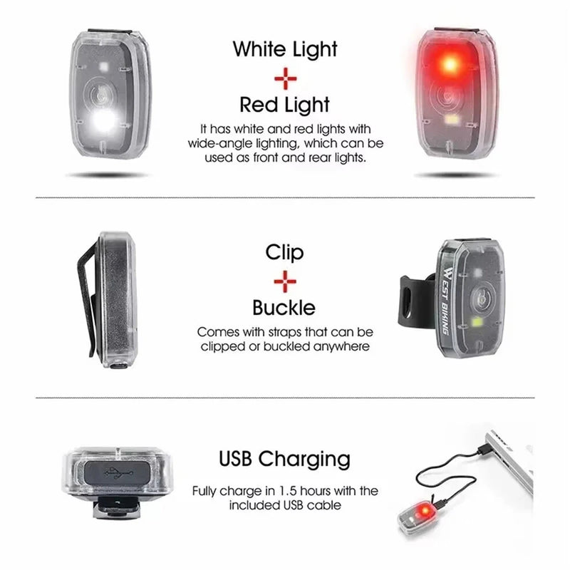 WEST BIKING Mini Portable Bike Taillight 4 Light Modes USB Rechargeable 180 Wide Angle PX5 Waterproof White Red Warning Bicycle Back Light for Cycling Running Hiking