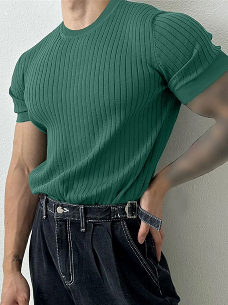 INCERUN Plus Size Men Solid Color Knitted T-shirt Summer Daily Casual Tee Men's Top