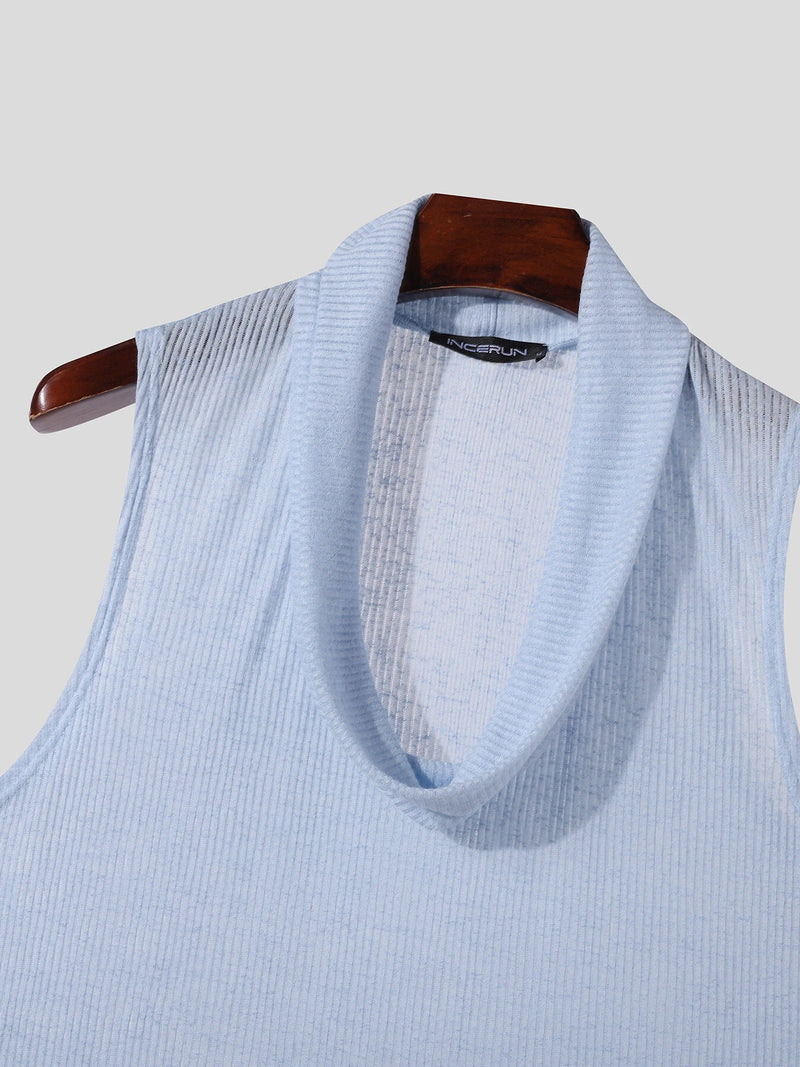 INCERUN Men Tank Knitted Transparent Top Sold Color Loose Neck Soft Tank Top Casual Daily Summer Vests Men Clothing S-5XL
