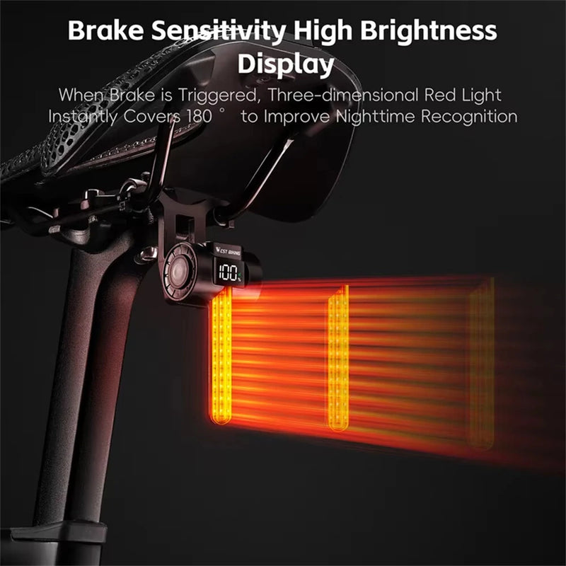 WEST BIKING RGB Colorful Dynamic LED Bicycle Taillight Smart Sensor Brake Digital Power Display Waterproof USB Rechargeable Bike Rear Light for Outdoor Night Safe Cycling