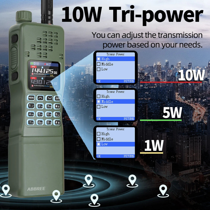BAOFENG AR-152 PRO 10W GPS Walkie Talkie Long Range Bluetooth Programming Multi Band 12000mAh Tactical 1000CH Two Way Ham Radio with Flashlight