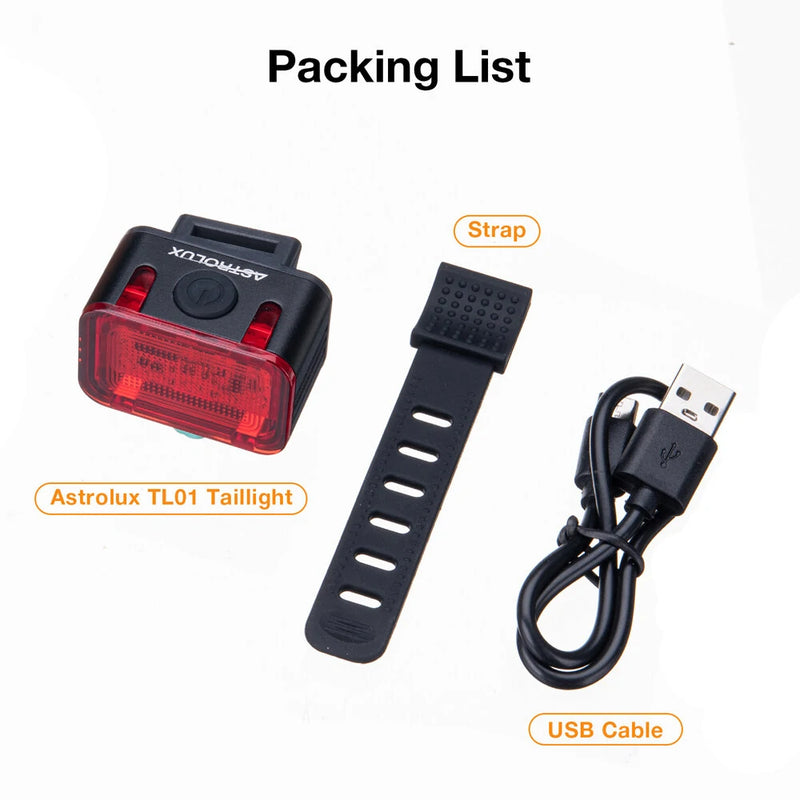 Astrolux TL01 Bike Taillight 500mAh Battery 6 Light Modes USB-C Rechargeable IPX6 Waterproof Wear-resistant Aluminum Shell Bicycle Rear Light for Night Cycling