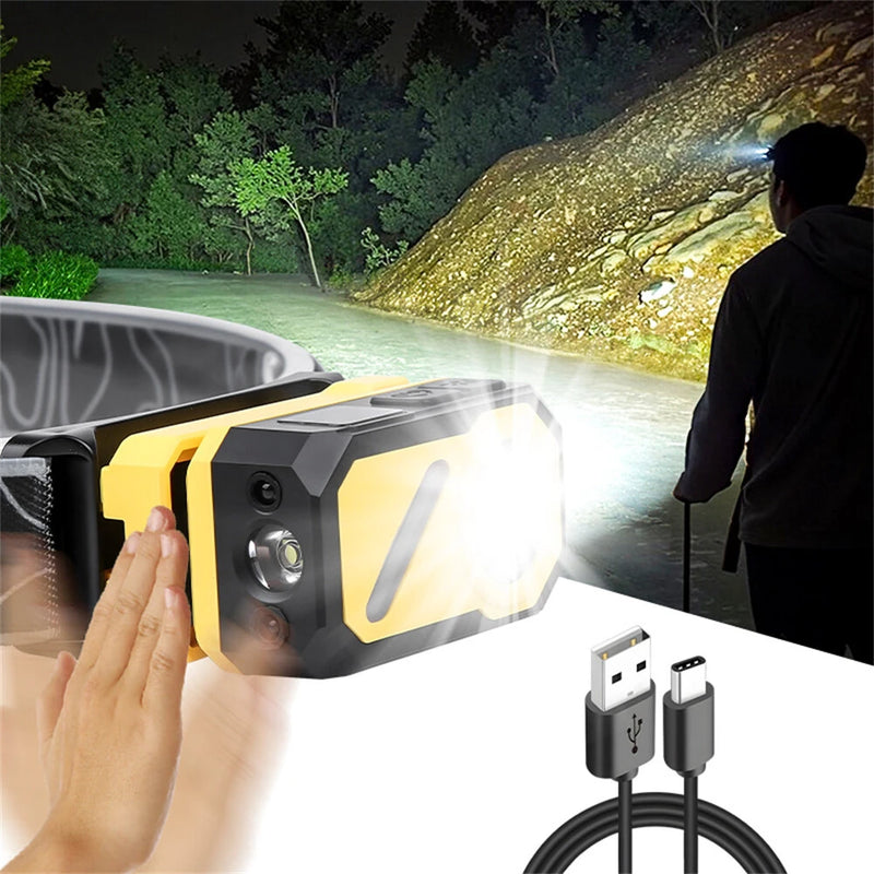 LED Multi-Source Sensor Headlamp, Portable Running Light With Cap Clip Magnet, Rgb Ambient Light, Digital Display Headlamp For Fishing Camping Hiking,Running
