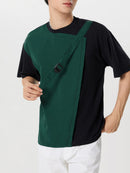 INCERUN Mens Fashion Fashion Color Block Stitching Buckle Design Short Sleeve T-Shirt