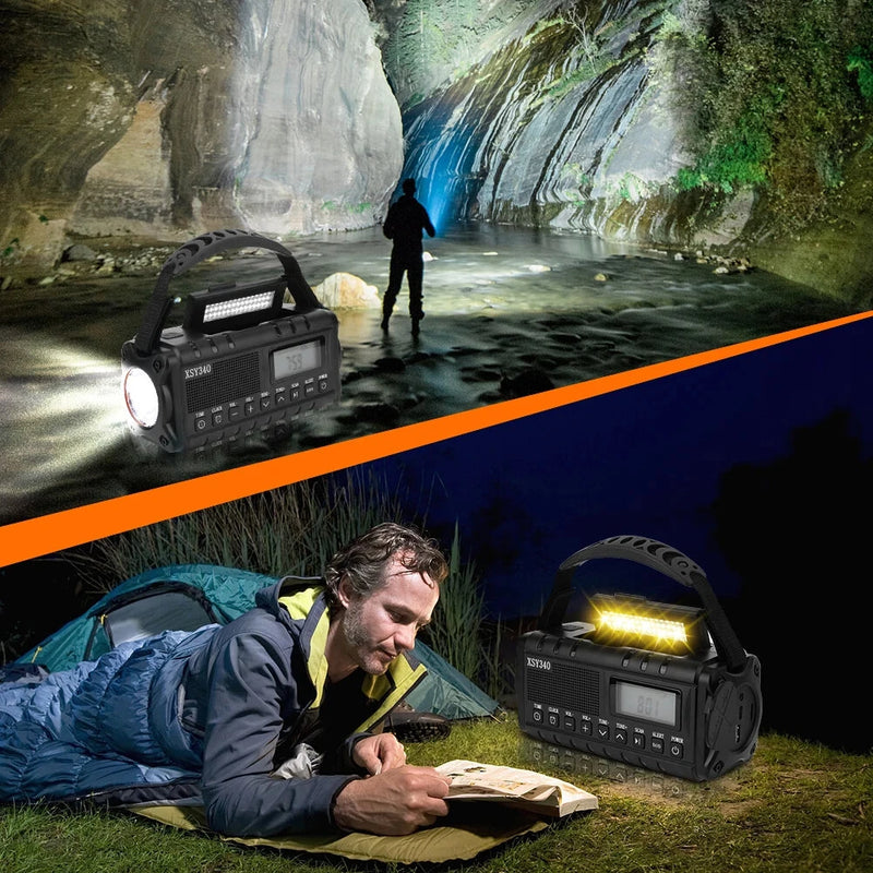Portable Solar Hand Crank Radio AM FM NOAA Weather USB 10000mAh Charging LED Flashlight Power Bank Aste Lamp